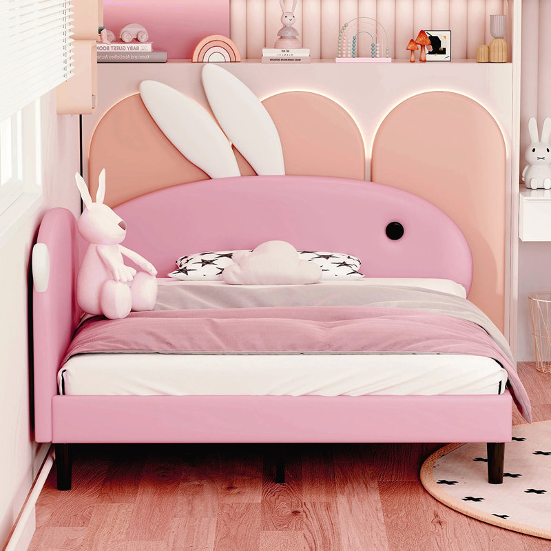 Full Size Upholstered Rabbit-Shape Daybed, Sofabed with Rabbit Ear Headboard for Playful and Functional Design, Full