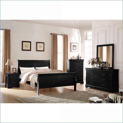 Ensemble de chambre à coucher pour très grand lit 2 pièces Eastern, lit-bateau traditionnel gris foncé et amp; Table de chevet | Gris | Lits-bateau