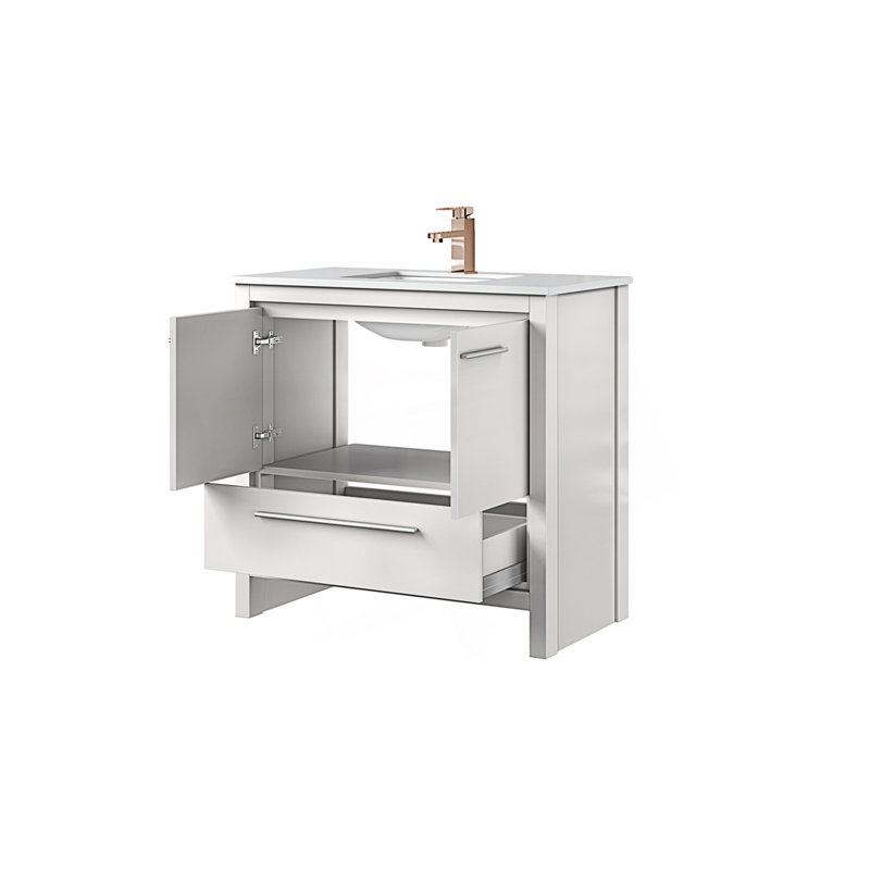 36 po X P 20 po Ensemble de meuble-lavabo D avec comptoir en quartz blanc et robinet en or rose, Or rose