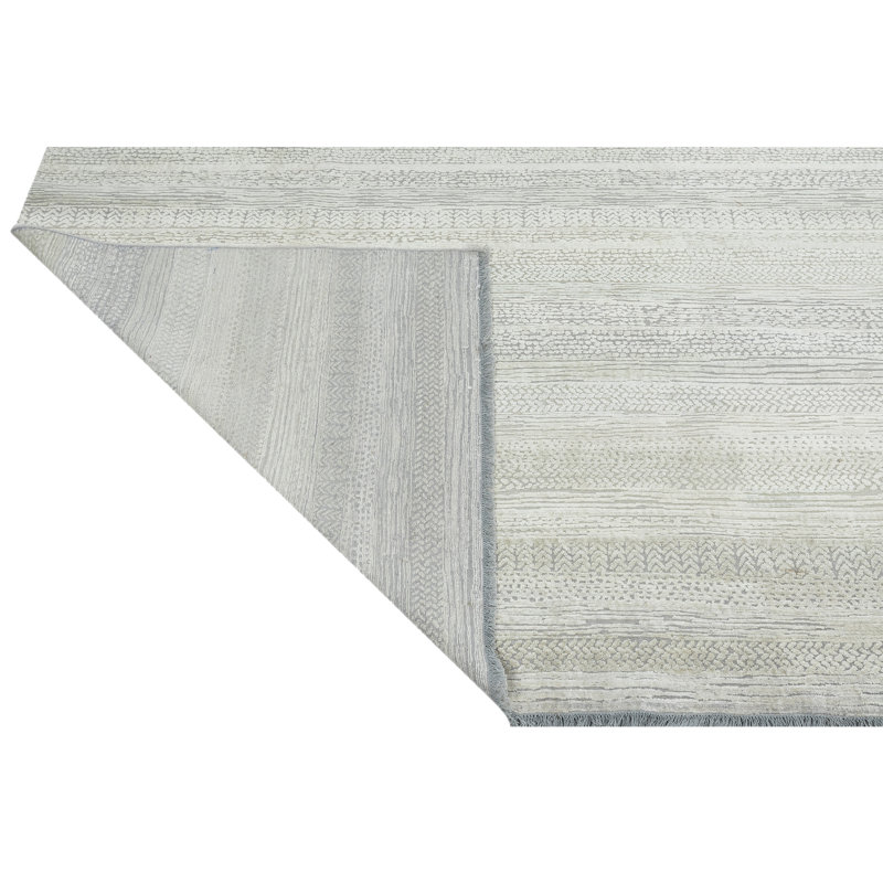 High-Quality Hand-Knotted Ivory And Silver Area Rug, Rectangle 10' x 14'