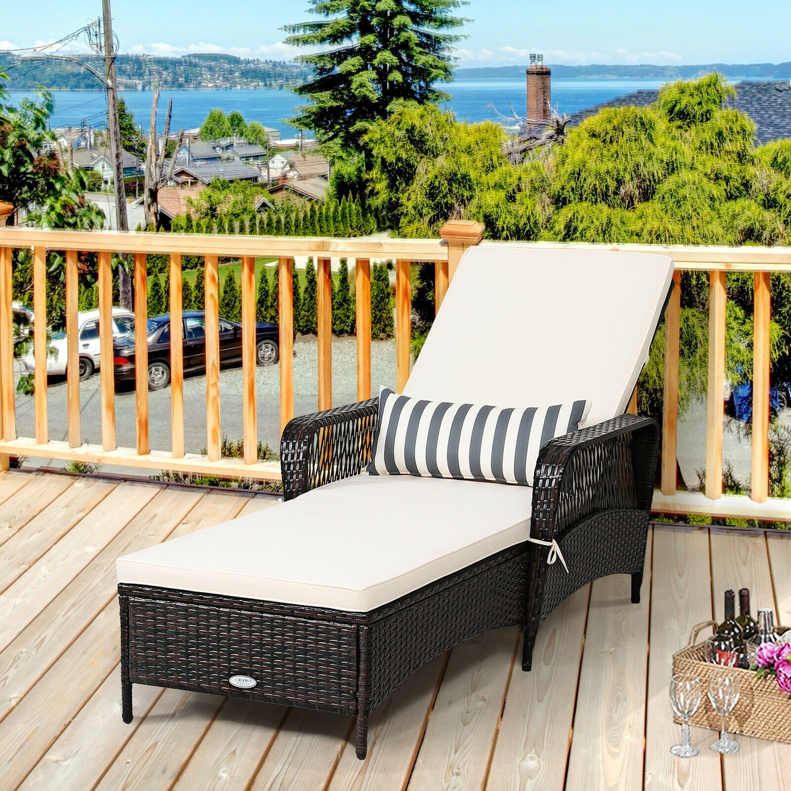 costway outdoor patio lounge chair chaise fabric adjustable reclining