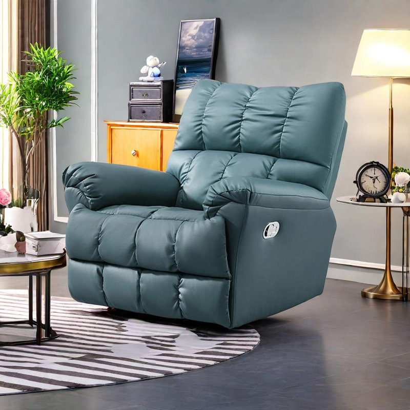 Eco-Leather Recliner With High Resilience Swivel Recliner, Blue