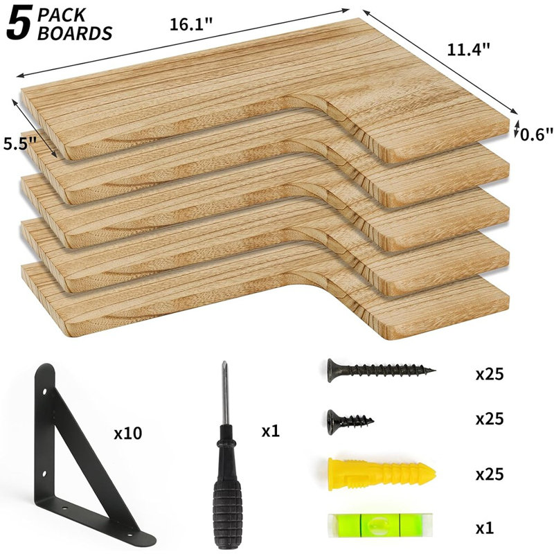 Corner Floating Shelves Set Of 5, Rustic Wood Wall Mounted Corner Shelf For Bathroom, Kitchen, Bedroom, Home Decor, Laundry Room, Living Room(carbonized Black)