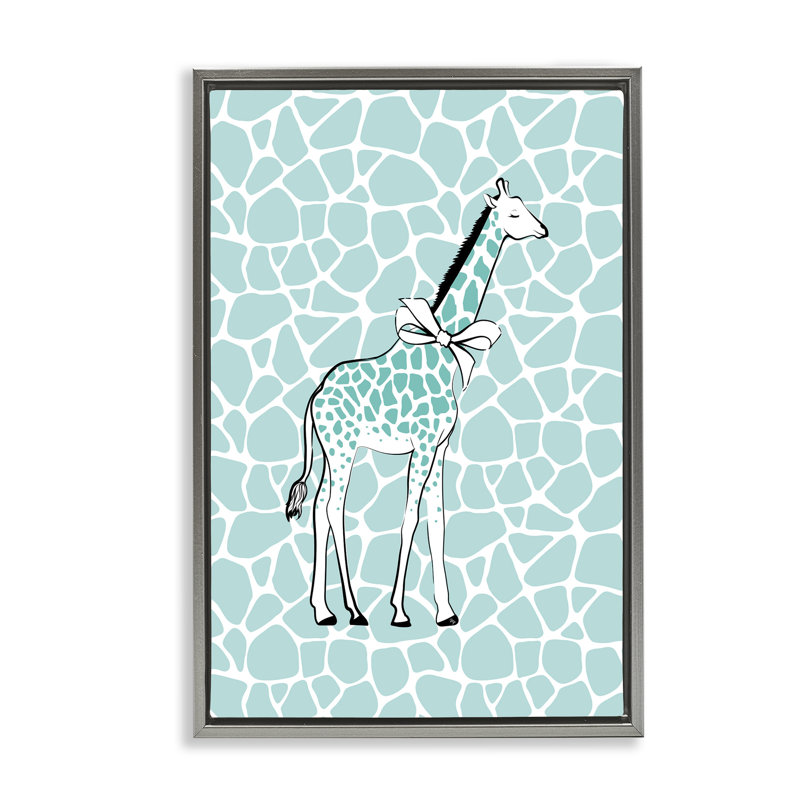 Toile girafe bleue à motifs bleus par Martina Pavlova, Cadre flottant gris lustré, H 25 po x l 17 po
