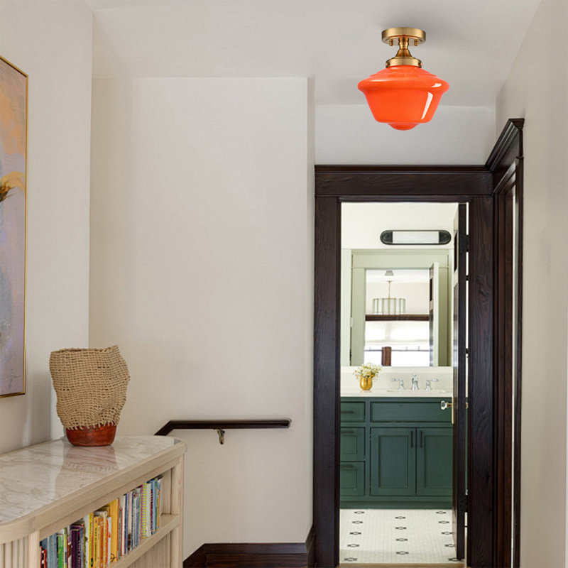 Wilkesville Flush Mount, Brass Gold, Orange