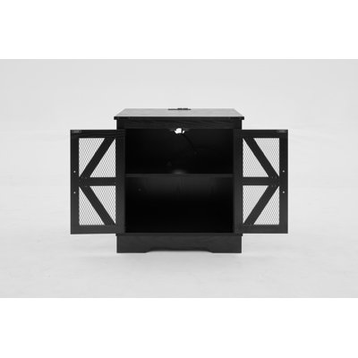 Farmhouse End Table with Charging Station - Nightstand with 2 Outlets & 2 USB Ports - Vintage Industrial Side Table