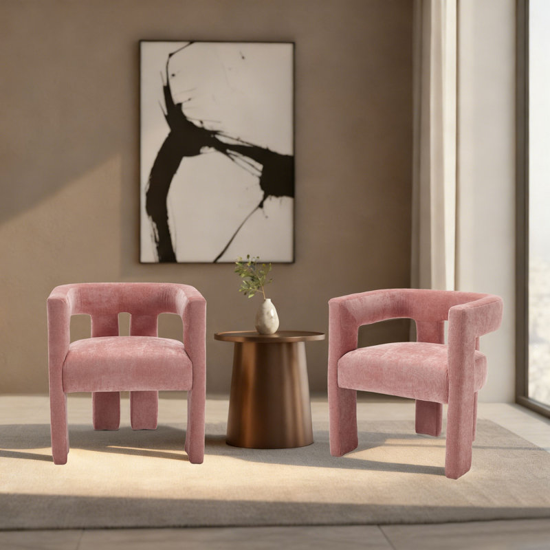 Ensemble de 2 chaises d'appoint modernes en tissu de chenille, rembourrage en mousse et pieds de soutien solides, Rose