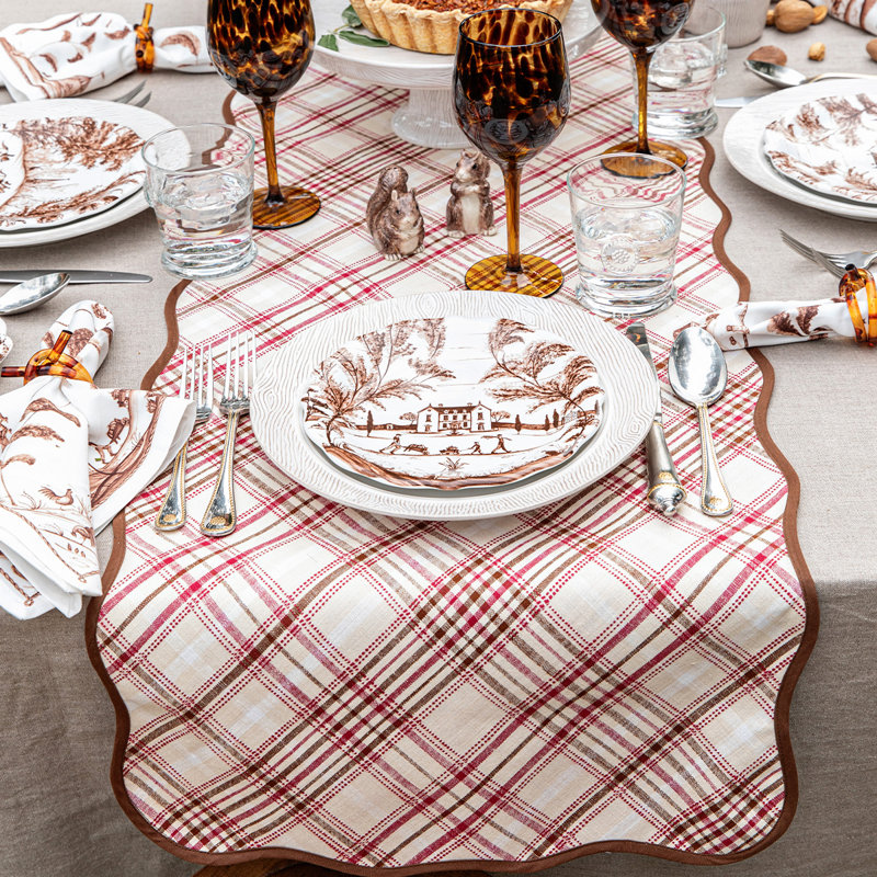 Merry Tartan Table Runner, Brown/Mulberry