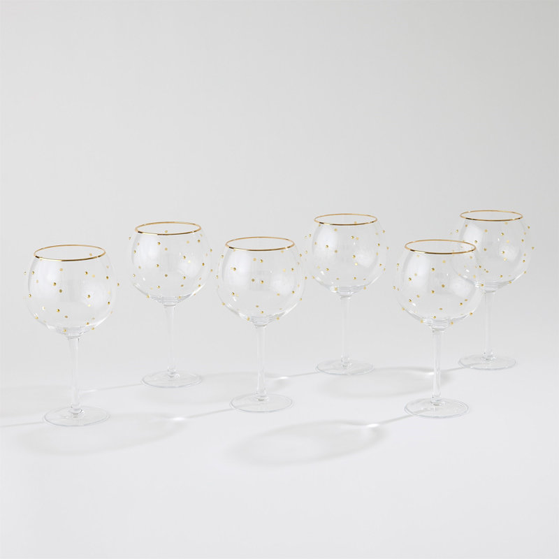 S/6 Celebration Goblet Glasses-Clear W/Gold Dots