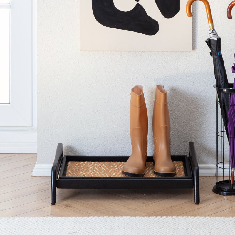 Support à bottes en bois massif de qualité supérieure avec tapis en fibre de coco naturelle - Rangement pour chaussures