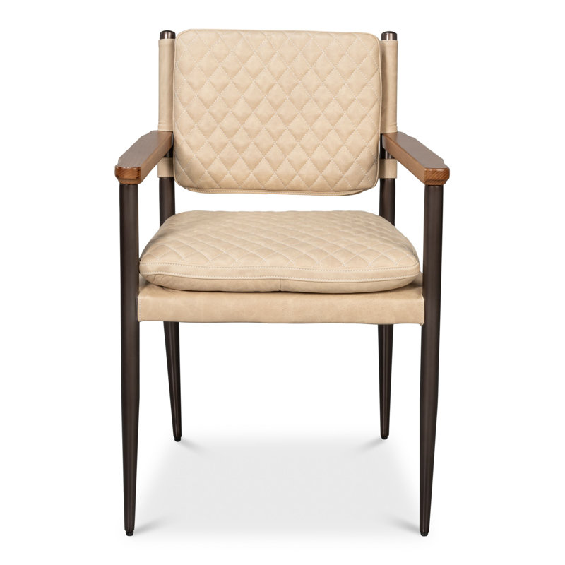 Chaise avec accoudoirs en cuir The Harley, Blanc cappuccino