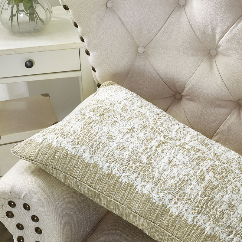Damask Rectangular Lumbar Cushion Cover, Taupe