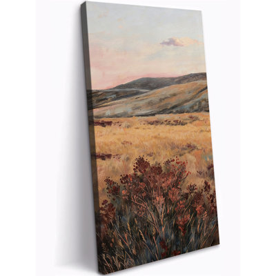 Vertical Landscape Canvas Wall Art Rustic Framed Nature Artwork, Large Meadow and Hill Painting Print, Vintage Country Living Room Home Bedroom Decor, Modern Big Canvas Art Picture 16×32 Inch