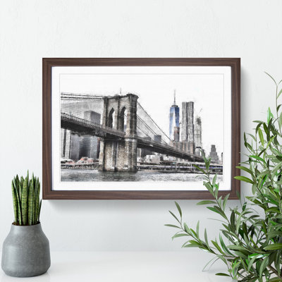 Brooklyn Bridge In New York Painting - Single Picture Frame Print on MDF