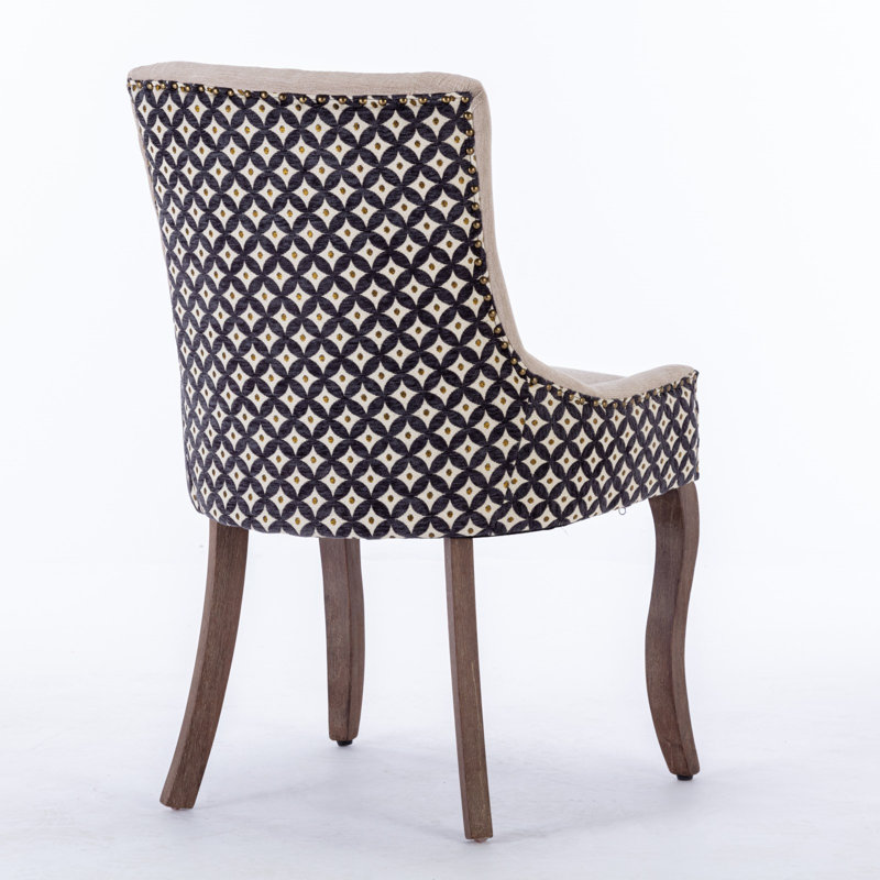 52cm H Tufted Upholstered Side Chair, Beige/Black, 6