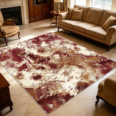 1PC Vintage Distressed Burgundy Tan Cream Abstract Marbled area rugs for Living Room, Soft and Comfortable, Suitable for all seasons, easy-to-maintain, machine washable Indoor floor mat, Under Table Farmhouse suitable for dining room, bedroom,