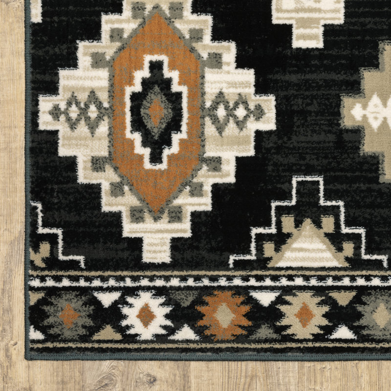 Tapis gris anthracite / ivoire Basurto Southwestern, Rectangle 3 pi 10 po x 5 pi 5 po