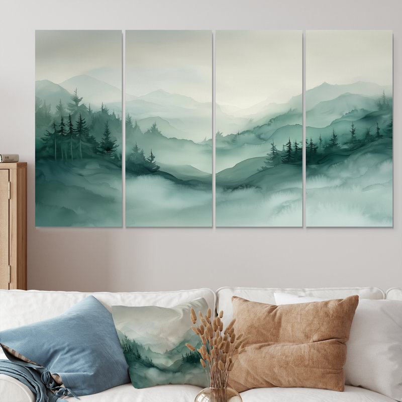 Fading Light Gradient Foret Landscape I - Lumière - Art mural traditionnel pour le salon, H 28 po x l 48 po, 4