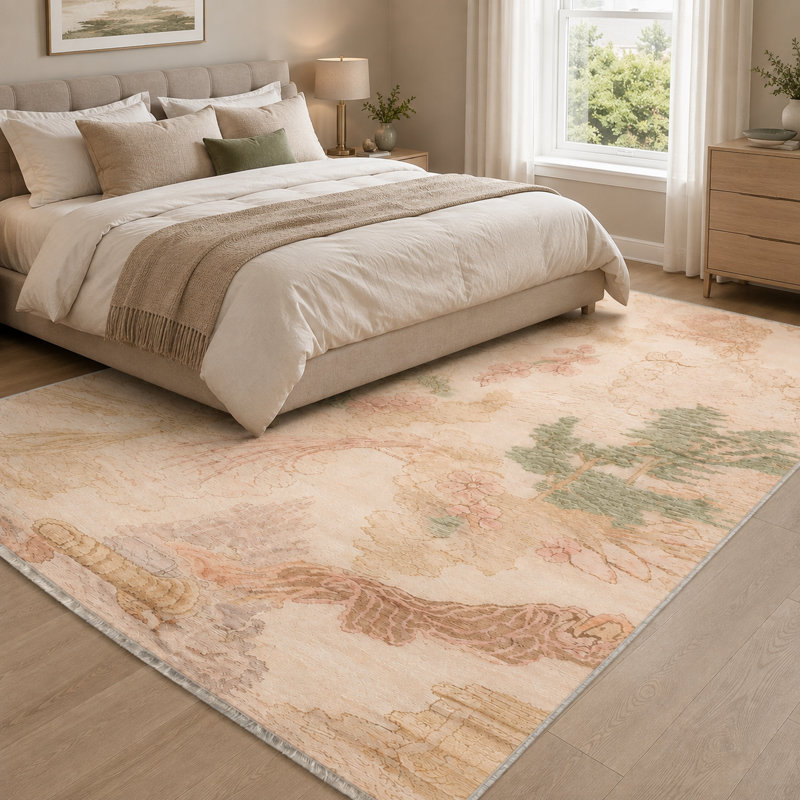 Netline Home Distinct Watercolour Soft White Abstract Washable Rug, 155 x 230 cm