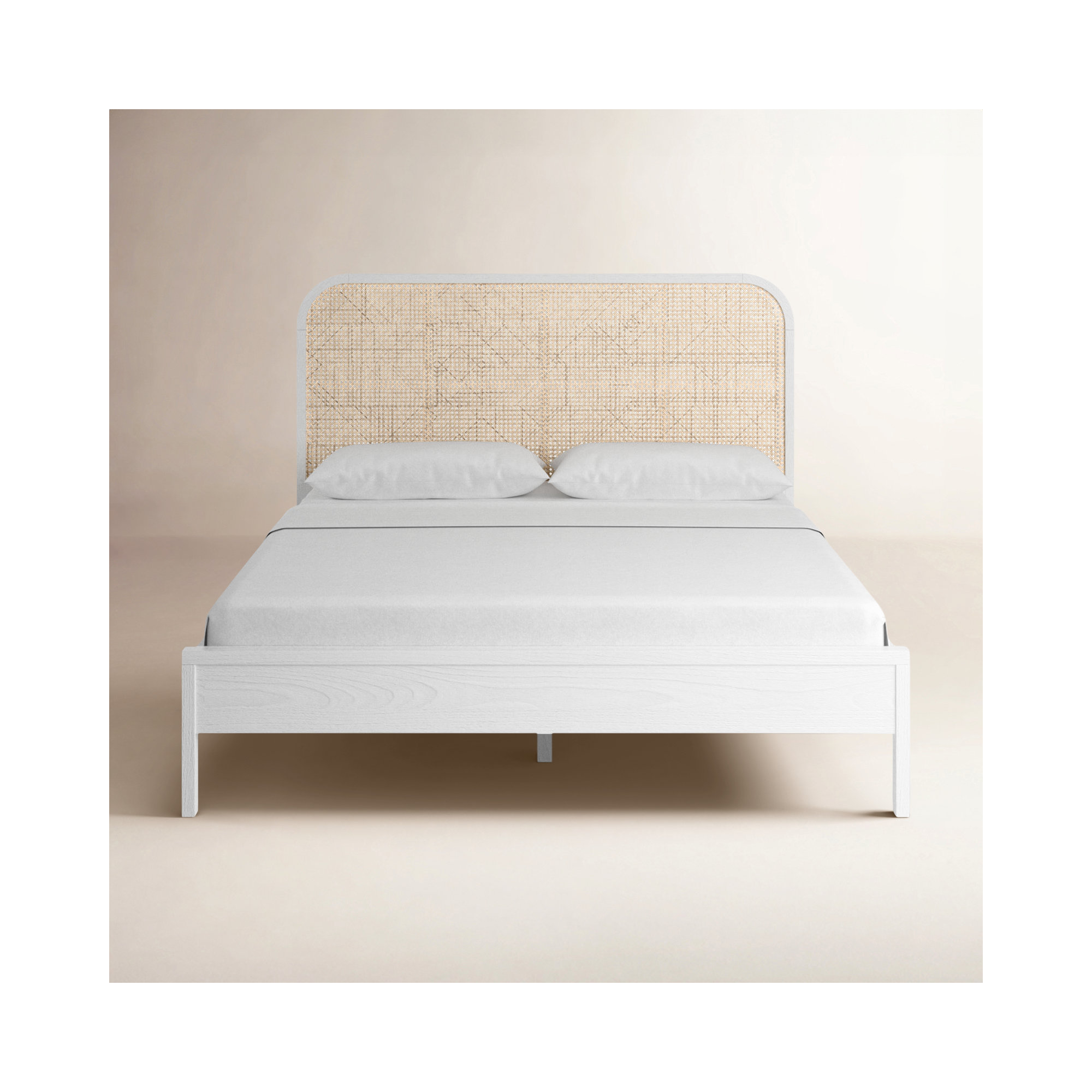 Alvery Cane Bed, White, Queen