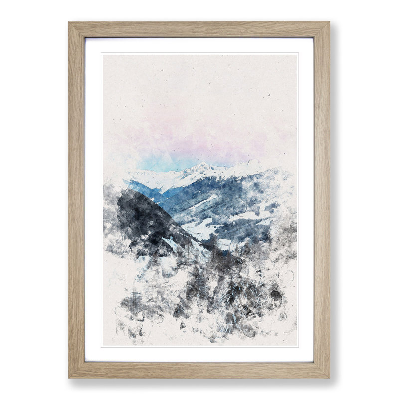 Pink Sky over the Mountains in Italy - Picture Frame Painting Print, 87cm H x 62cm W x 2cm D, Oak Framed