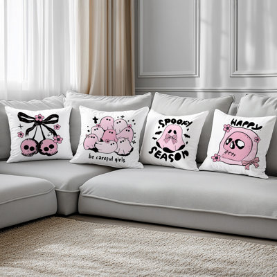 4 housses de coussin décoratives à motif fantôme de crâne