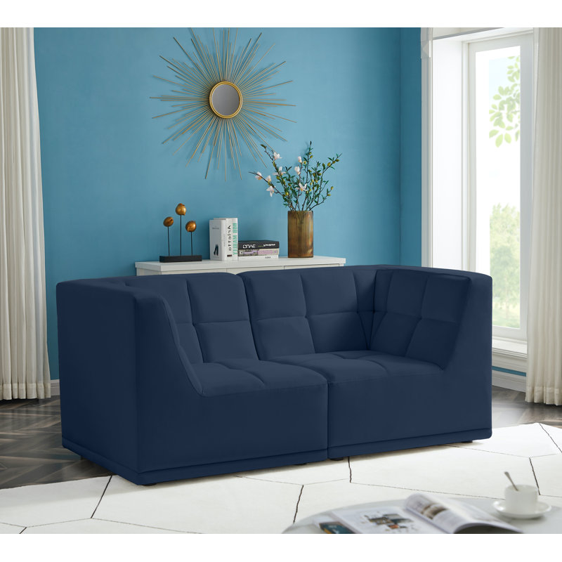 Causeuse Chesterfield Heloud, Velours bleu marine