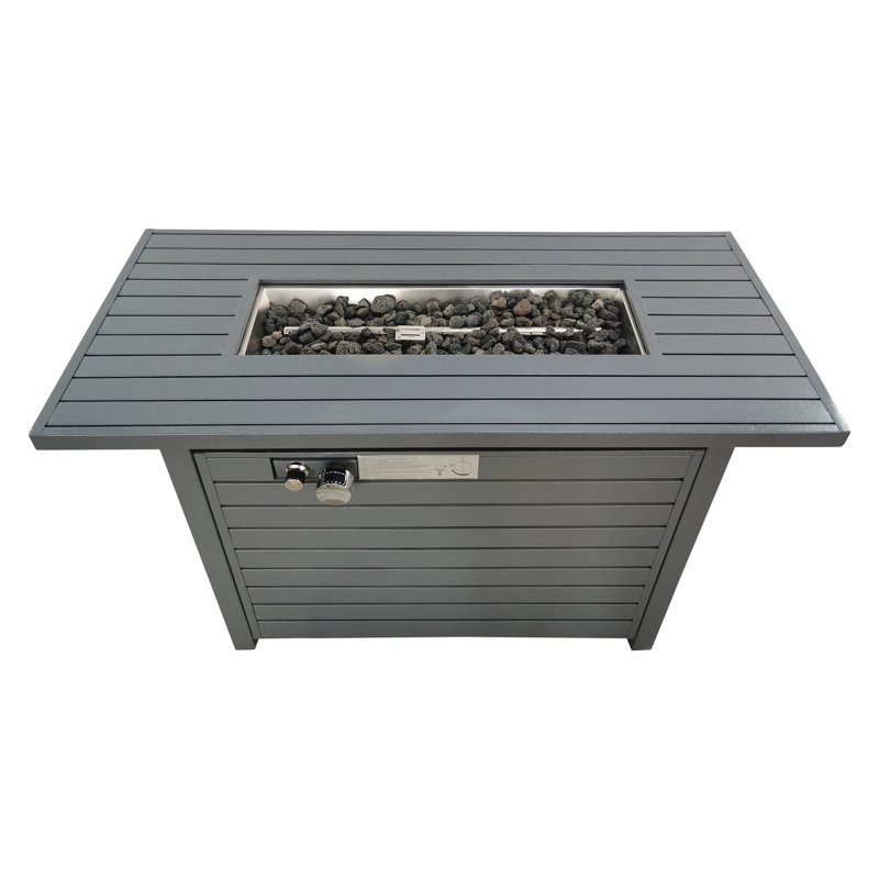 25''h X 42''w Steel Propane Fire Pit Table, 50000 Output, 8 Hours Burn, Push-button Ignition, Grey, Stainless Top 25'' H 42'' W Table With Lid, , Non Residential Use