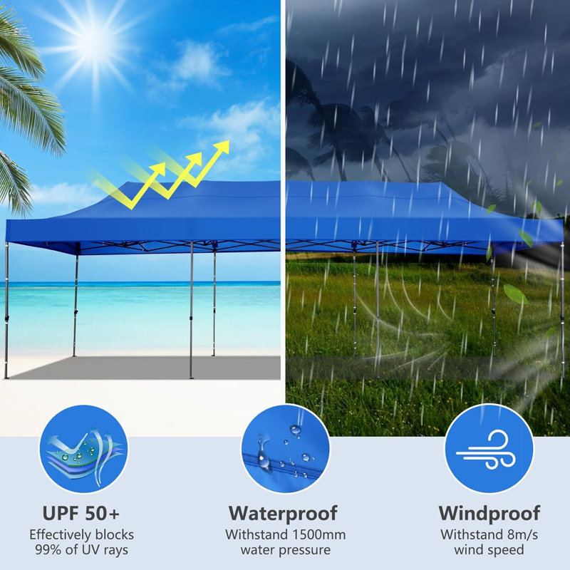 10x30 FT Pop up Heavy Duty Canopy, UPF 50+ Waterproof Outdoor Party Tents, Dark Blue