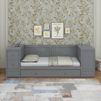 Twin Size Daybed With Trundle, Storage Arms And Charging Station
