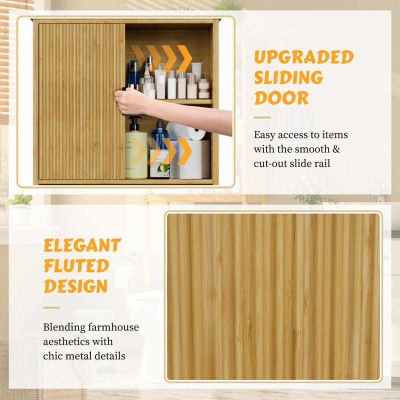 Donnell 23.6'' W X 67'' H X 9.1''D Bamboo Over The Toilet Shelf with Fluted Sliding Door