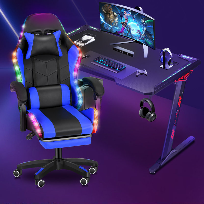 Gaming Chairs With Footrest, Ergonomic Computer Game Chairs With Lumbar Support Green, Blue