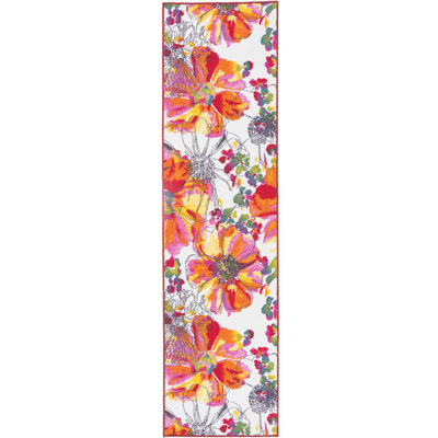 Florentia Floral Tufted Orange/Pink/Ivory Non-Slip Rubberback Area Rug