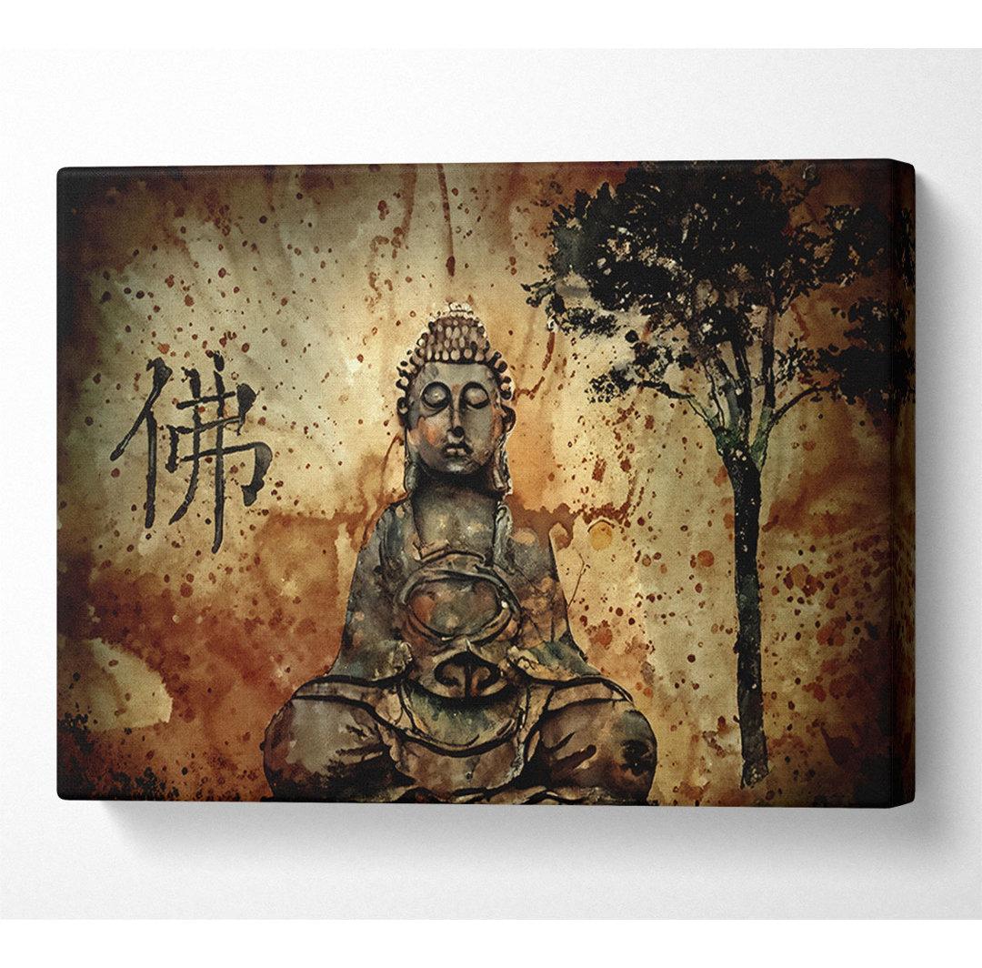 Buddha Retro Baum - Druck