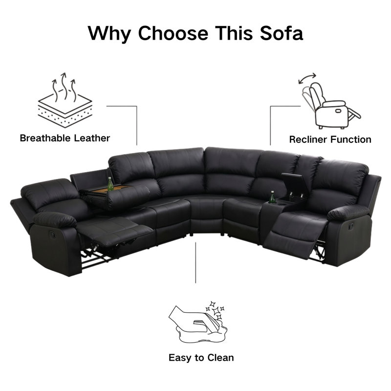Black Semi PU Leather Recliner Sectional Set