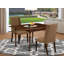 Cet ensemble de table de salle à manger moderne 5 pièces comprend une table rectangulaire en bois avec des feuilles décoratives et 4 chaises rembourrées en tissu brun, en acajou-109975287-109975286-106903519