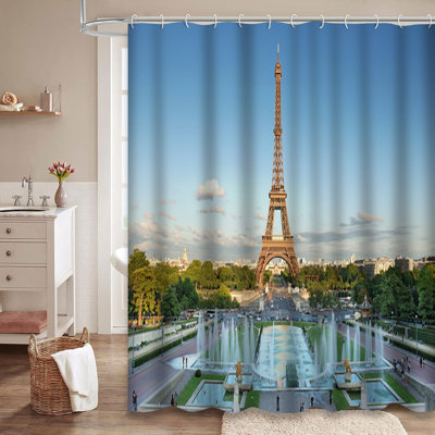 Eiffel Tower Paris France Square Street Cityscape Paris Shower Curtain with 12 Hooks