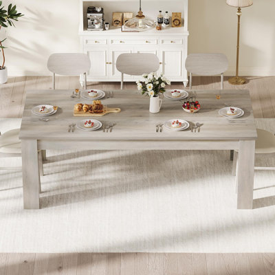 Table de salle à manger 71 pouces pour 6 à 8 personnes - Table en bois avec pieds rectangulaires et plateau épais gris pour le bureau, la cuisine ou la famille