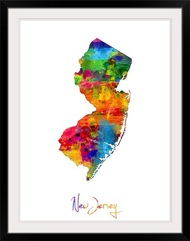 Francy «New Jersey Map» par Abarca, impression, H 48 po x l 36 po x P 1,5 po, Toile