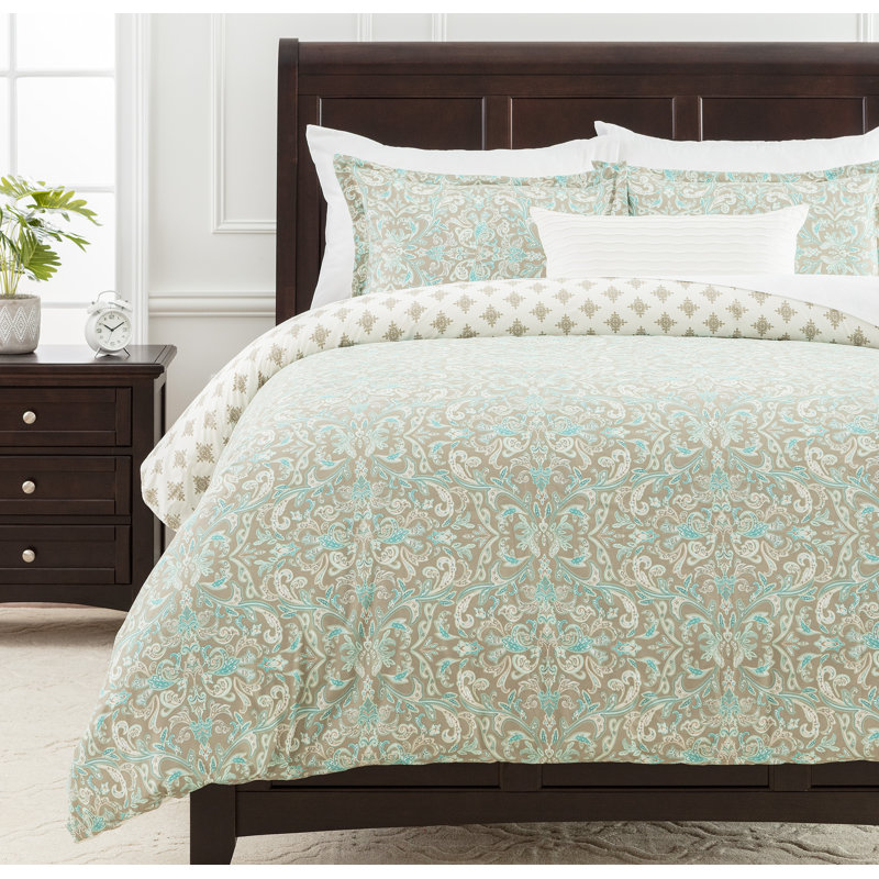 Sage Green Damask Microfiber Twin Duvet Cover Set