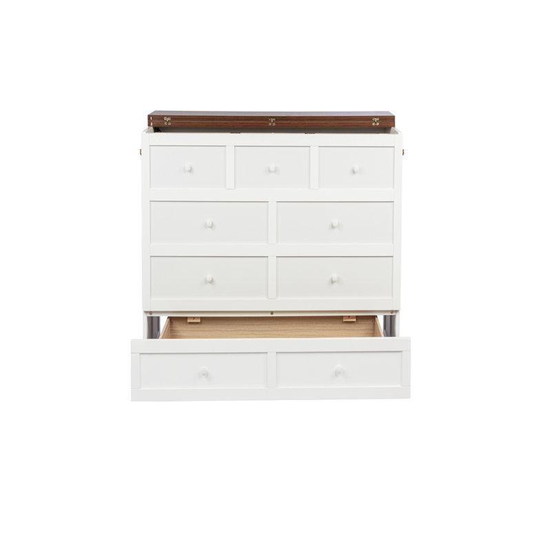 Armoire de lit escamotable Murphy avec tiroir de rangement et station de charge, port USB, cadre de lit escamotable en pin massif pour bureau à domicile, studio ou chambre d'amis