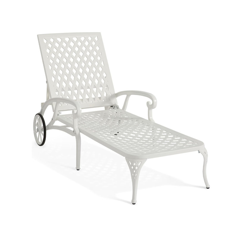 Outdoor Metal Chaise Lounge Chair, Poolside Lounger Outside Cast Aluminum Tanning Chairs with Adjustable Backrest and Moveable Wheels