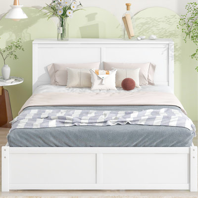 Grand lit blanc avec tablettes coulissantes et lit gigogne simple TG - bois massif, plateforme de rangement pratique et en bois pour plus de durabilité