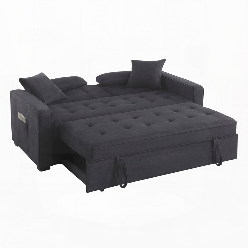 Linen Convertible Sleeper Loveseat with Dropdown Console