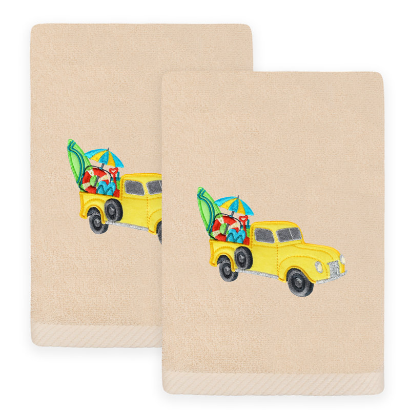 Latitude Run® SUMMER TRUCK - Embroidered Luxury 100% Turkish Cotton Hand Towel, White
