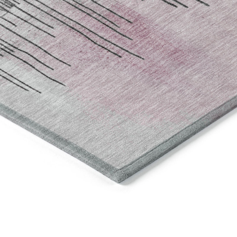 Tapis intérieur / extérieur rose lavable à la machine Xhevrie, Rectangle 10 pi x 14 pi