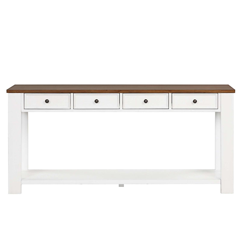 63'' Console Table, Brown Top/Antique White Base