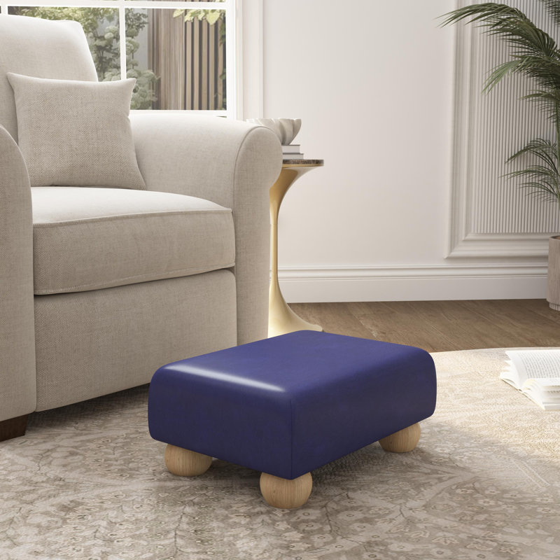 Acierno Natural Wood Bun Feet - Faux Leather, Blueberry Blue, Natural
