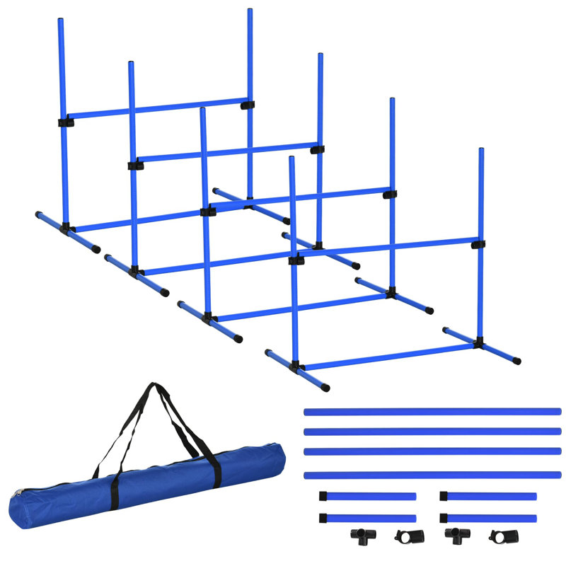 Blue Adjustable 4-Bar Dog Agility Training Set