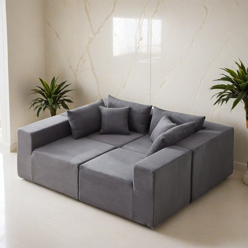 Canapé-lit modulaire 4 pièces pour salon, Velours côtelé gris